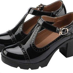 NWT Dadawen Classic T-Strap Platform Mid-Heel Square Toe Oxfords Dress Shoes 39